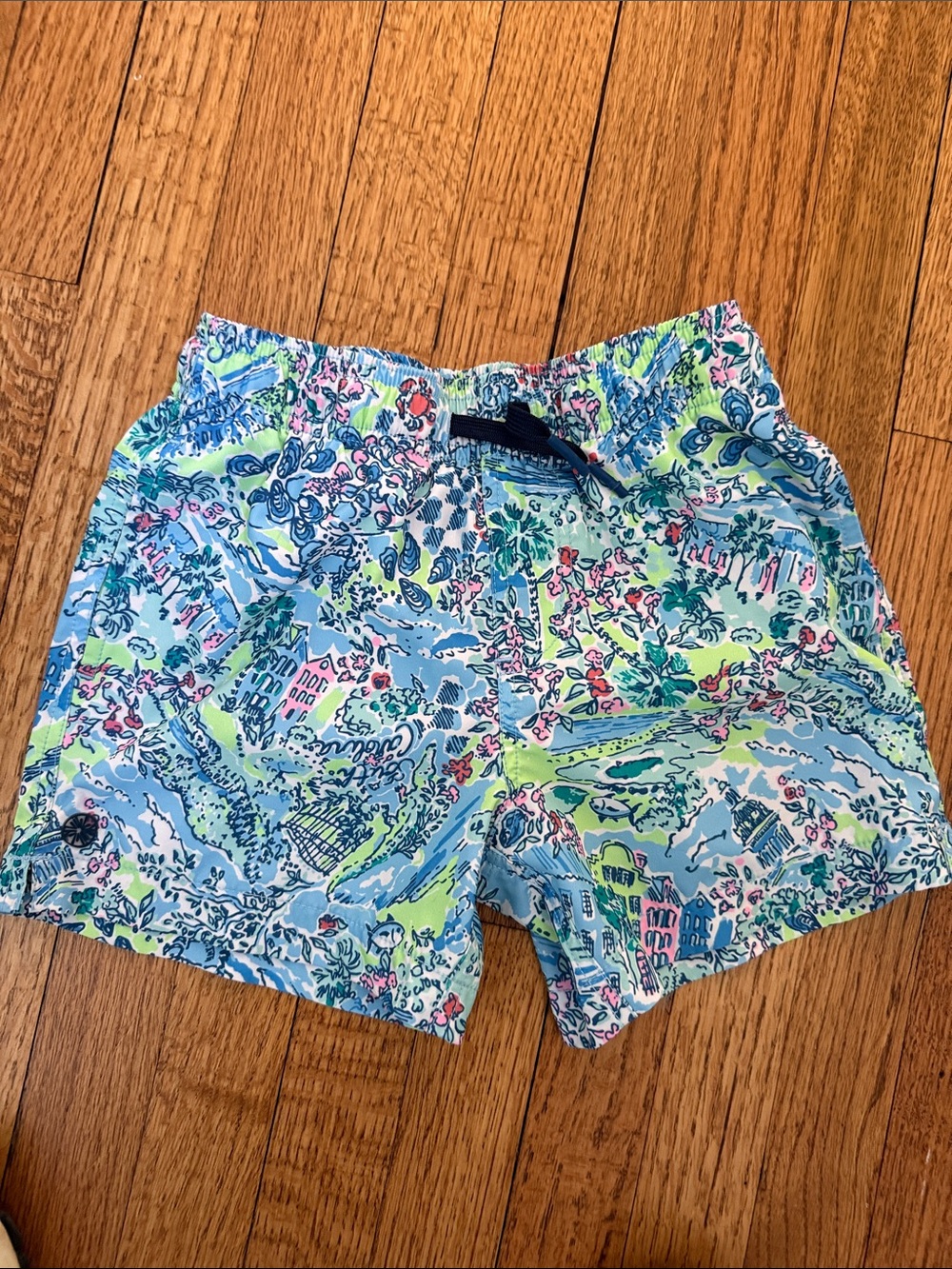 Southern Tide + Southern Tide Boys Light Blue Multi Tropical Swim Trunks